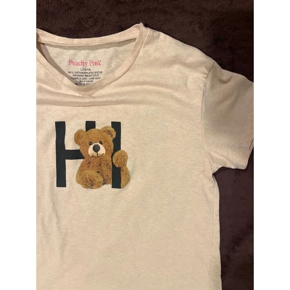 HI/BYE T SHIRT GIRLS LARGE 12/14 Tan/Peach Color Brand Peachy Pink​